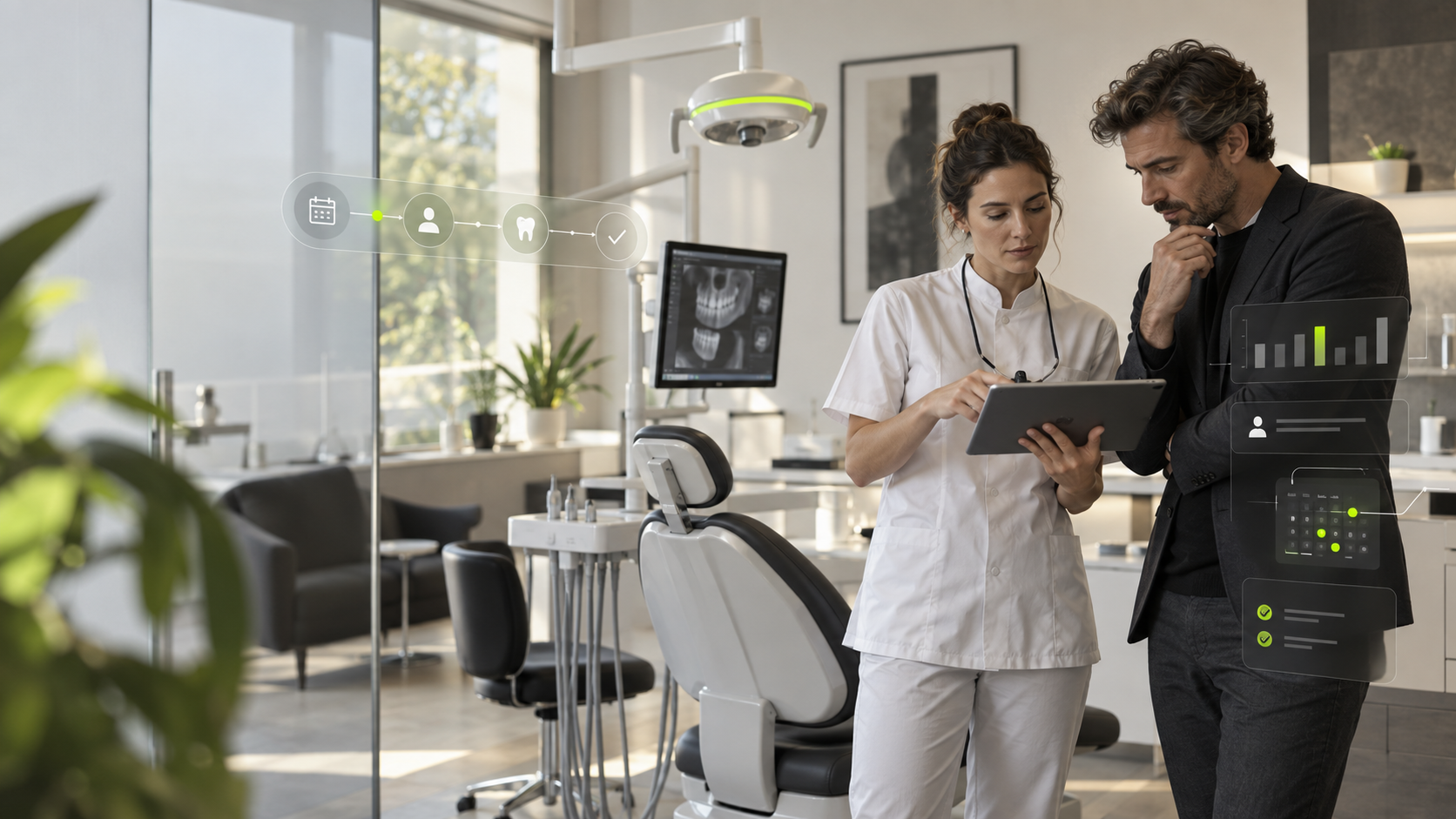 Profesionales de clínica y estrategia diseñando un flujo digital para pacientes